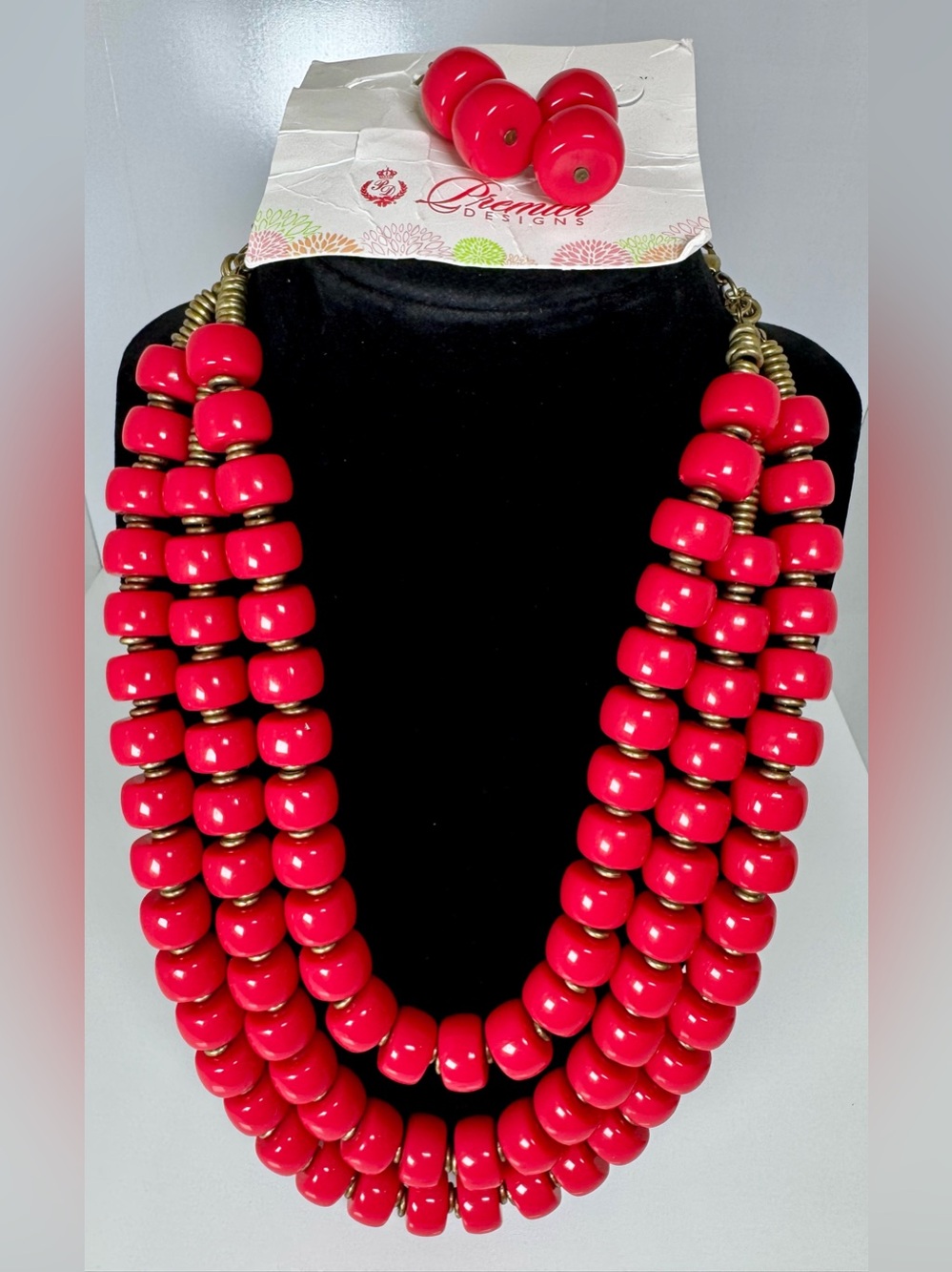 Premier Designs Bright Fuchsia Multi-Strand Bead Necklace & Earring Set #1734